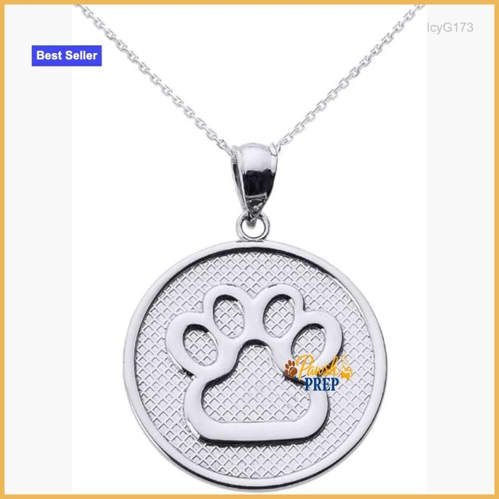 Sterling Silver Paw Print Pendant Necklace 16 Inch Chain
